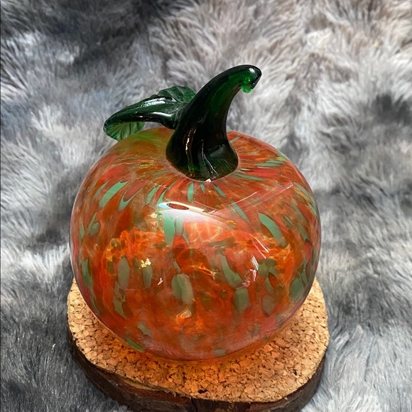 Handblown Orange Glass Pumpkin with Green Stem - Home Art - Picture 11 of 16